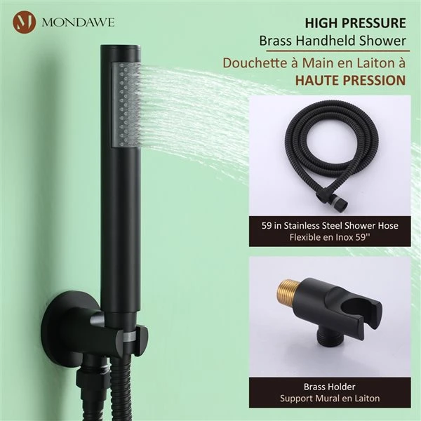 Mondawe 10-in Wall Mount Built-in Shower System With Tub Spout-in Matte Black - Image 4