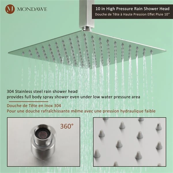 Mondawe 10-in Ceiling Mount Pressure Balance Shower System-in Brushed Nickel - Image 5