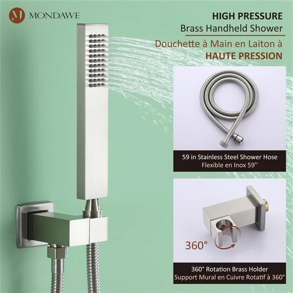 Mondawe 10-in Ceiling Mount Pressure Balance Shower System-in Brushed Nickel - Image 2