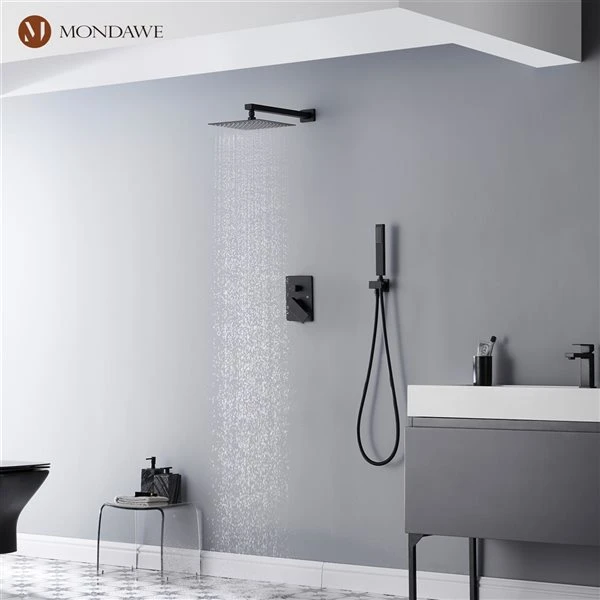 Mondawe 10-in Wall Mount Pressure Balance Shower System-in Matte Black