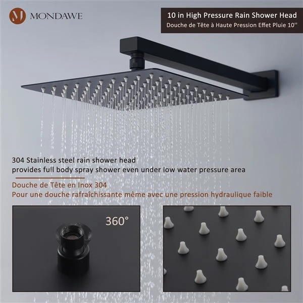 Mondawe 10-in Wall Mount Pressure Balance Shower System-in Matte Black - Image 2