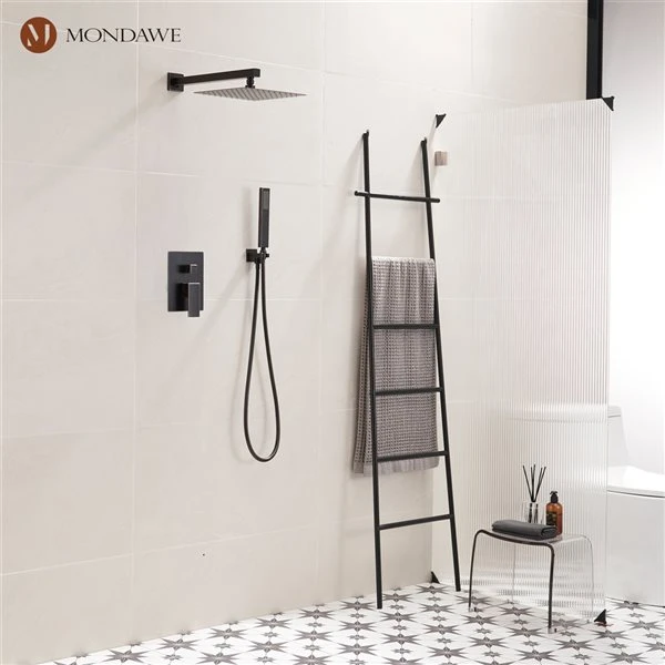 Mondawe 2-Function Wall Mount Square Complete Shower System With Rough-In Valve - Oil Rubbed Bronze - Image 5