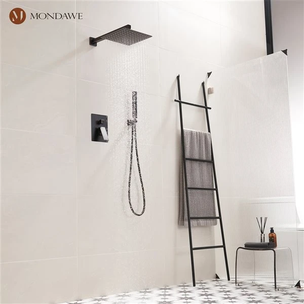 Mondawe 2-Function Wall Mount Square Complete Shower System With Rough-In Valve - Oil Rubbed Bronze - Image 2