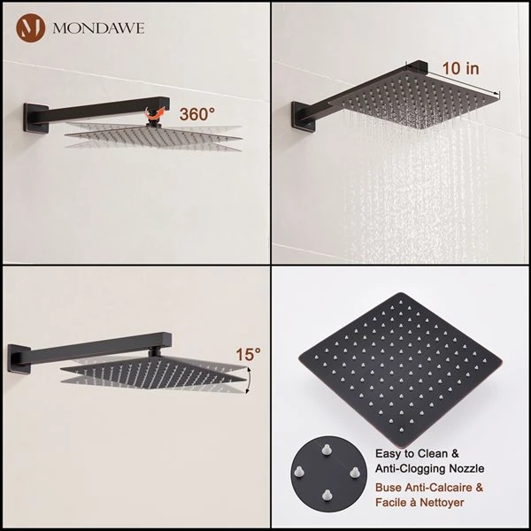 Mondawe 2-Function Wall Mount Square Complete Shower System With Rough-In Valve - Oil Rubbed Bronze - Image 4