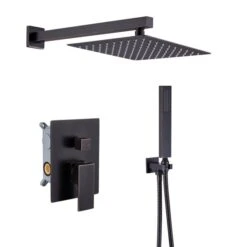 Mondawe 2-Function Wall Mount Square Complete Shower System With Rough-In Valve - Oil Rubbed Bronze