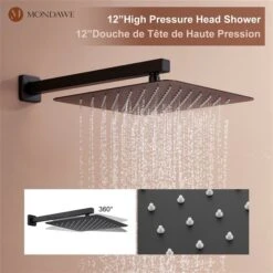 Mondawe 12-in Ceiling Mount Thermostatic Rain Shower System With Digital Display - Black