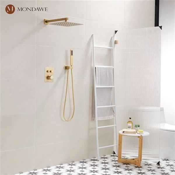 Mondawe 2-Function Thermostatic Complete Shower System With Rough-In Valve - Brushed Gold - Image 5