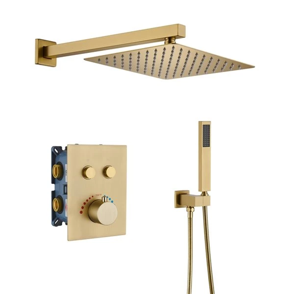 Mondawe 2-Function Thermostatic Complete Shower System With Rough-In Valve - Brushed Gold - Image 3