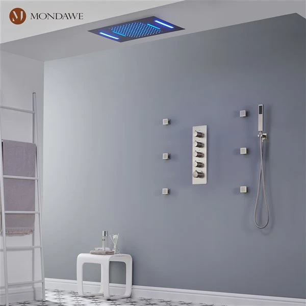 Mondawe 4-Function Thermostatic Built-in Shower System With LED And Music Player - Brushed Nickel - Image 2