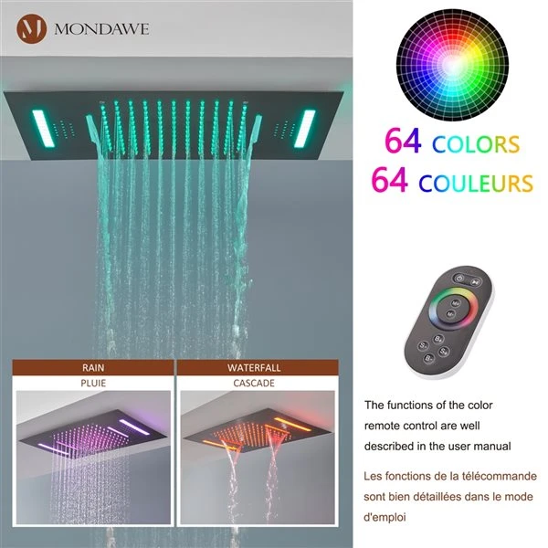 Mondawe 4-Function Thermostatic Built-in Shower System With LED And Music Player - Brushed Nickel - Image 5