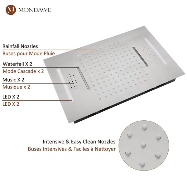 Mondawe 4-Function Thermostatic Built-in Shower System With LED And Music Player - Brushed Nickel - Image 3
