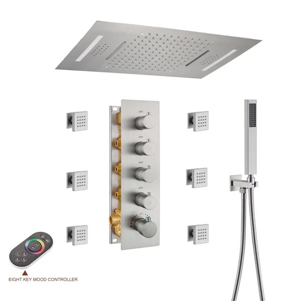 Mondawe 4-Function Thermostatic Built-in Shower System With LED And Music Player - Brushed Nickel
