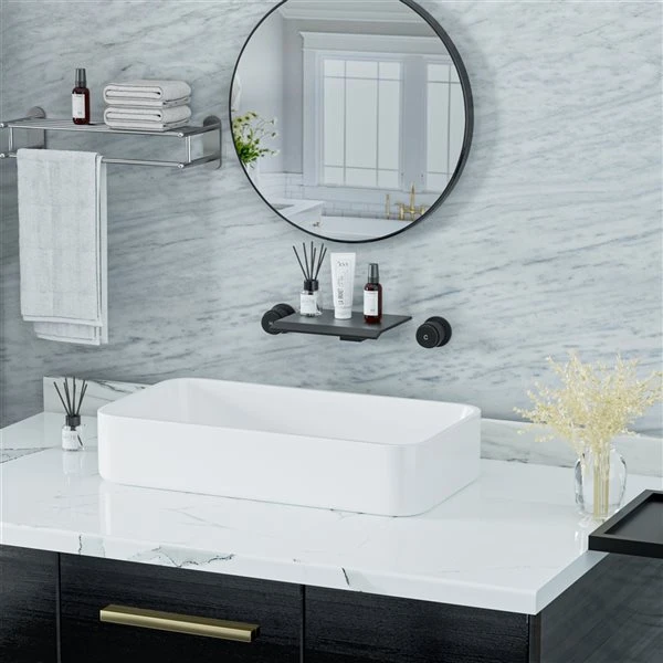 Mondawe Matte Black 2-Handle Wall-Mount Waterfall Bathroom Sink Faucet