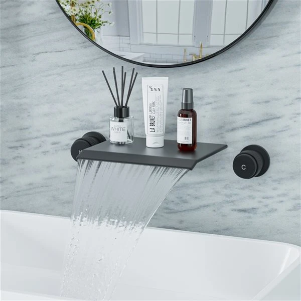 Mondawe Matte Black 2-Handle Wall-Mount Waterfall Bathroom Sink Faucet - Image 2