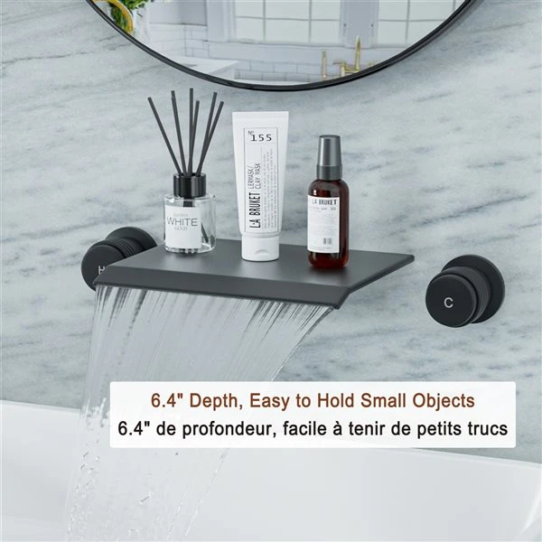 Mondawe Matte Black 2-Handle Wall-Mount Waterfall Bathroom Sink Faucet - Image 3