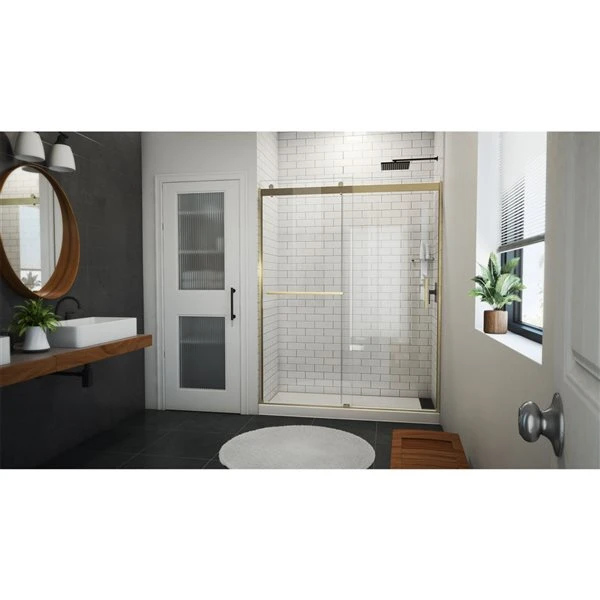 DreamLine Sapphire-V 76-in X 56-in To 60-in Semi-frameless Bypass/Sliding Brushed Gold Shower Door