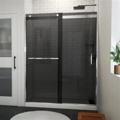 DreamLine Sapphire-V 76-in X 56-in To 60-in Semi-frameless Bypass/Sliding Chrome Shower Door With Smoked Glass