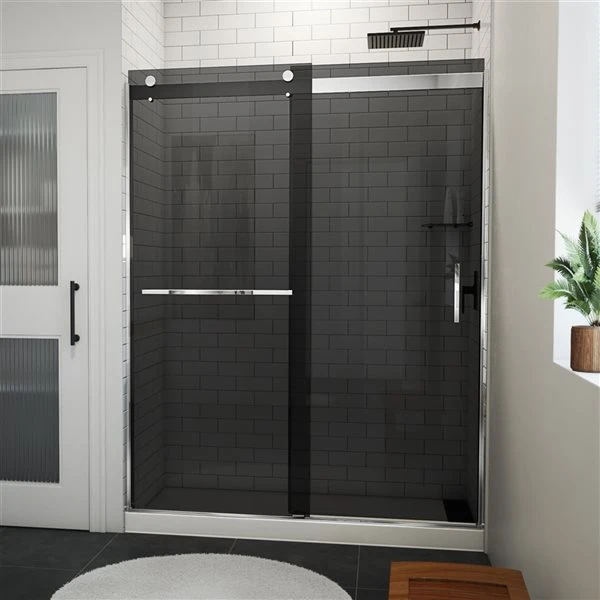 DreamLine Sapphire-V 76-in X 56-in To 60-in Semi-frameless Bypass/Sliding Chrome Shower Door With Smoked Glass