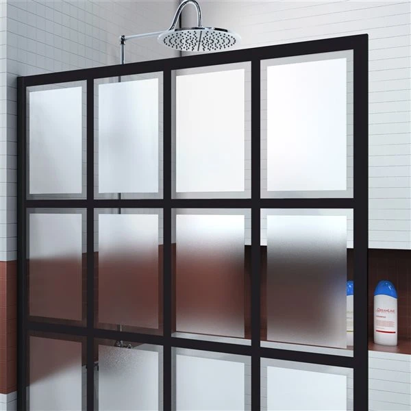 DreamLine French Linea 72-in X 34-in To 34-in Frameless Fixed Satin Black Shower Door With Frosted Glass - Image 3