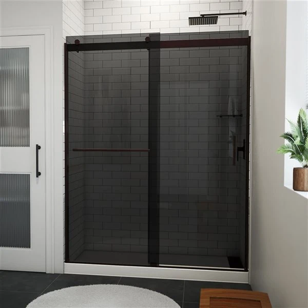DreamLine Sapphire-V 76-in X 56-in To 60-in Semi-frameless Bypass/Sliding Oil Rubbed Bronze Shower Door With Smoked Glass - Image 2
