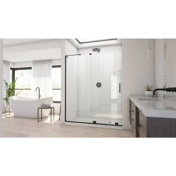 DreamLine Mirage-X 72-in X 56-in To 60-in Frameless Bypass/Sliding Satin Black Shower Door - Image 5