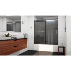 DreamLine Sapphire-V 62-in X 56 To 60-in Smoked Grey Bathtub/Shower Glass Panel With Brushed Nickel Hardware