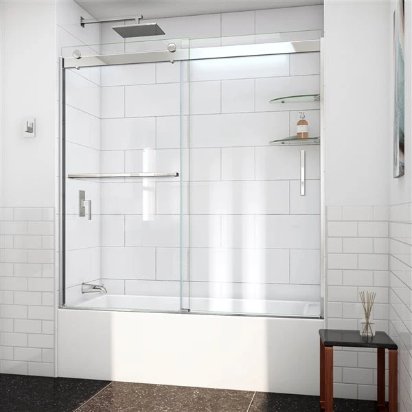 DreamLine Sapphire-V 62-in X 56 To 60-in Clear Bathtub/Shower Glass Panel With Chrome Hardware - Image 2
