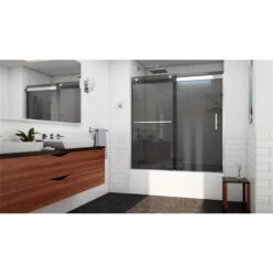 DreamLine Sapphire-V 62-in X 56 To 60-in Smoked Grey Bathtub/Shower Glass Panel With Chrome Hardware