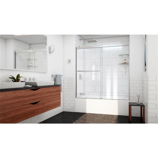 DreamLine Sapphire-V 62-in X 56 To 60-in Clear Bathtub/Shower Glass Panel With Brushed Nickel Hardware - Image 3