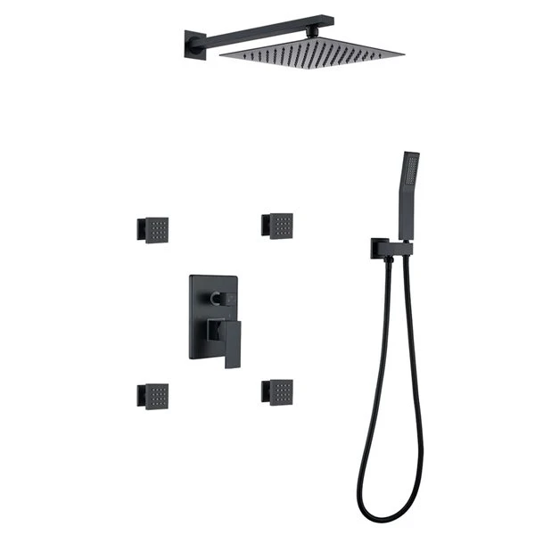 WELLFOR Matte Black Shower System With 10-in Top Spray And 4 Body Spray Jets - Image 5