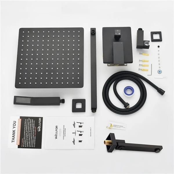 WELLFOR 3-Function Wall-Mounted Shower System With 10-in Rain Shower Head In Matte Black