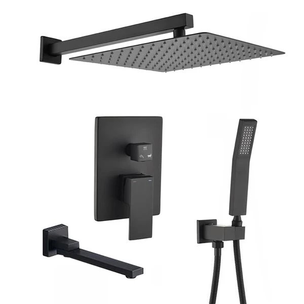 WELLFOR 3-Function Wall-Mounted Shower System With 10-in Rain Shower Head In Matte Black - Image 4