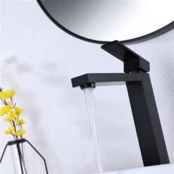 WELLFOR 12-in Matte Black Deck-Mounted Bathroom Sink Faucet