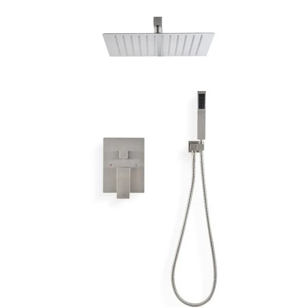 WELLFOR 2-Function Ceiling-Mounted Shower System With 16-in Top Spray In Brushed Nickel - Image 5