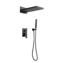 WELLFOR Matte Black Shower System With 2-Function Waterfall Shower Head