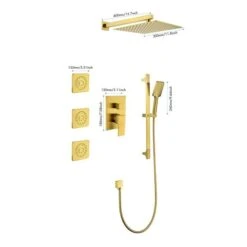 WELLFOR Brushed Gold Wall-Mounted Shower System With 12-in Shower Head And Body Sprays