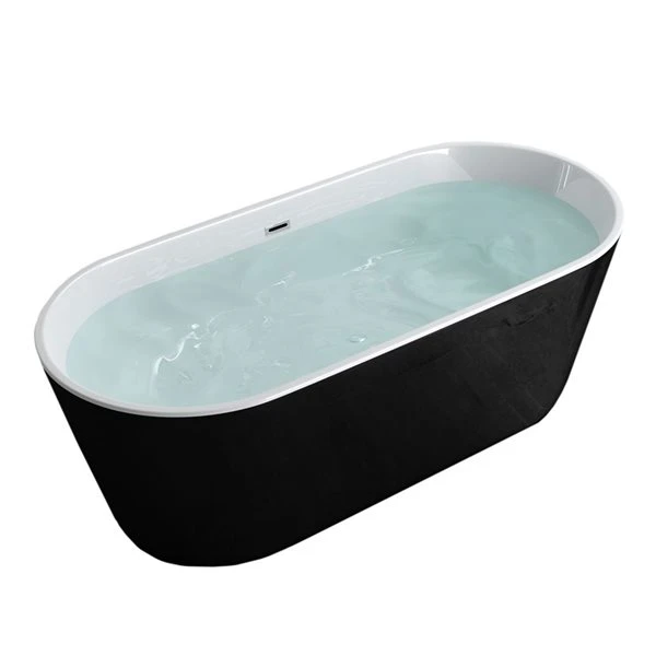 Jade Bath Harmony 59-in Black Acrylic Oval Center Drain Freestanding Bathtub - Image 3