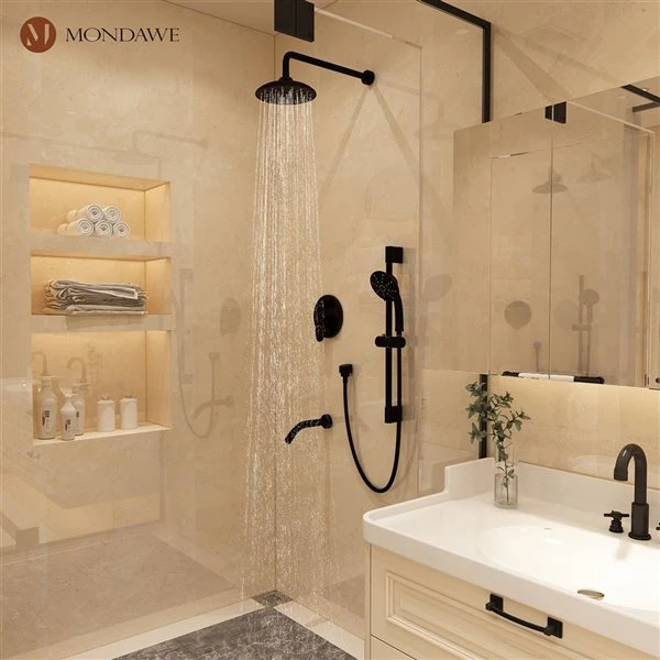 Mondawe 3-Function Wall Mounted Oil-Rubbed Bronze Built-in Rainfall Shower System With Tub Spout - Image 2