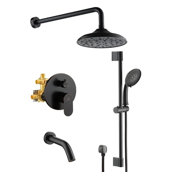 Mondawe 3-Function Wall Mounted Oil-Rubbed Bronze Built-in Rainfall Shower System With Tub Spout - Image 4