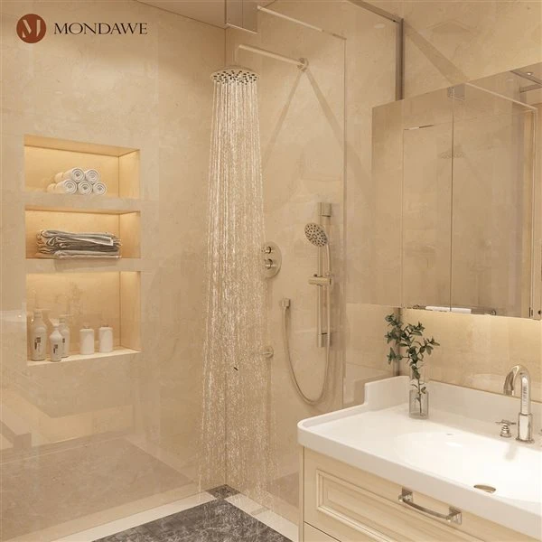 Mondawe 3-Function Wall Mounted Brushed Nickel Built-in Rainfall Shower System With Spout - Image 5