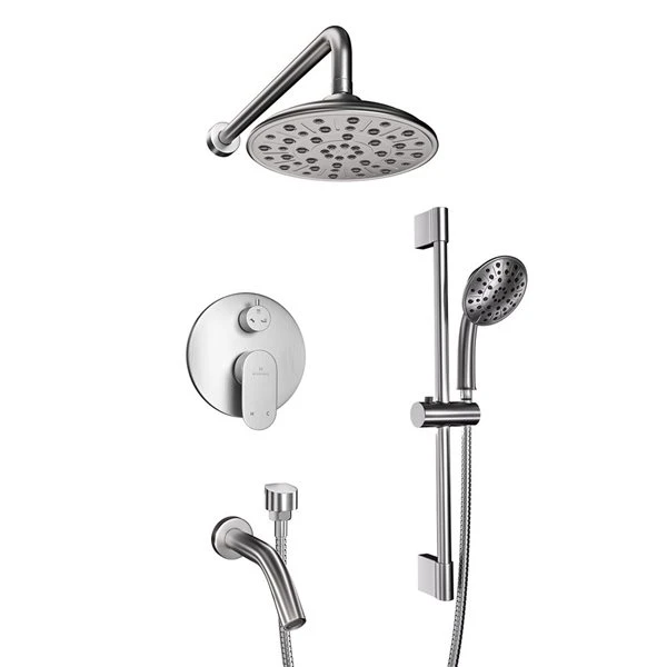Mondawe 3-Function Wall Mounted Brushed Nickel Built-in Rainfall Shower System With Spout