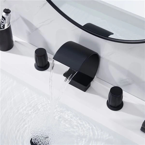 Mondawe Matte Black 2-handle Widespread Arc Waterfall Bathroom Sink Faucet - Image 5