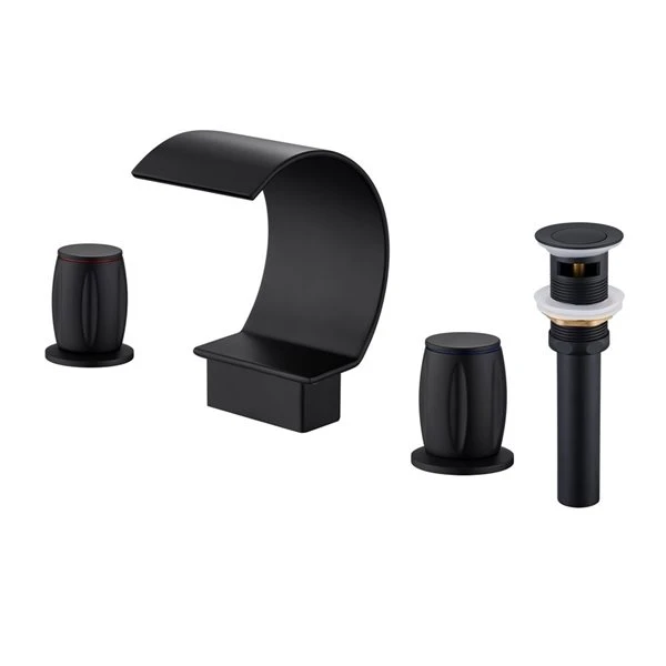 Mondawe Matte Black 2-handle Widespread Arc Waterfall Bathroom Sink Faucet - Image 4