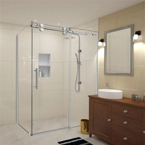 Turin Vertiges 60 X 40 X 75-in Semi-Frameless Sliding Corner Shower Door With Clear Glass - Chrome - Image 5