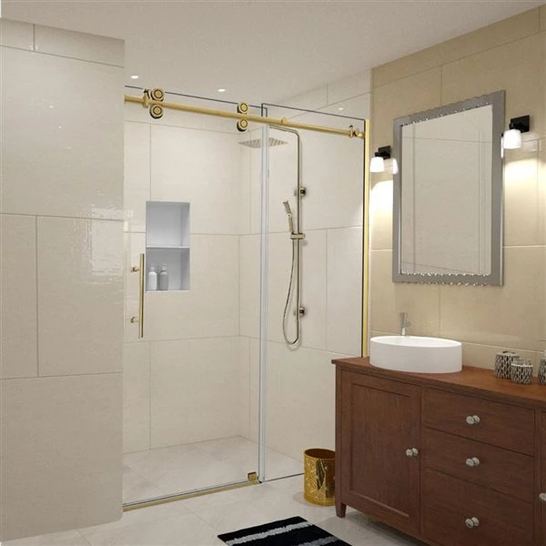 Turin Horizon 60 X 75-in Semi-Frameless Sliding Alcove Shower Door With Clear Glass - Brass - Image 5