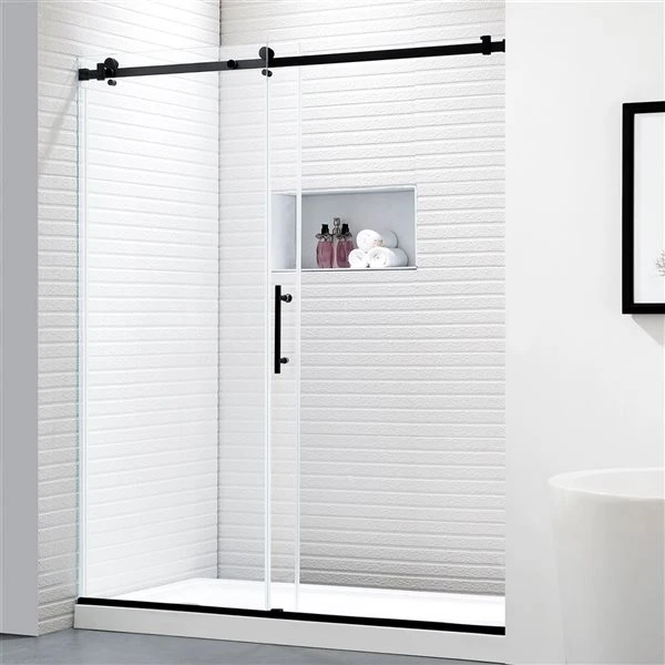 Felyl 76 X 60-in Frameless Sliding Shower Door - Matte Black Handle