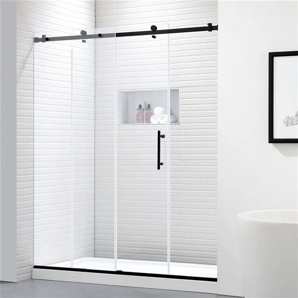 Felyl 76 X 60-in Frameless Sliding Shower Door - Matte Black Handle - Image 3