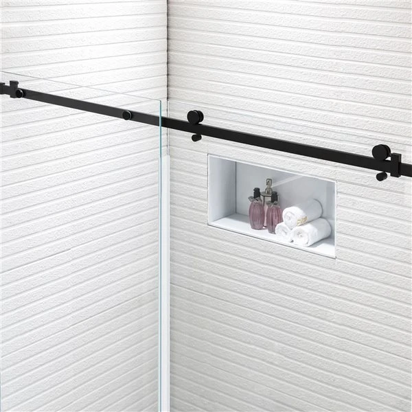 Felyl 76 X 60-in Frameless Sliding Shower Door - Matte Black Handle - Image 4