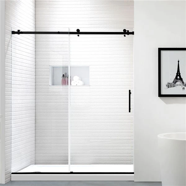 Felyl 76 X 60-in Frameless Sliding Shower Door - Matte Black Handle - Image 2