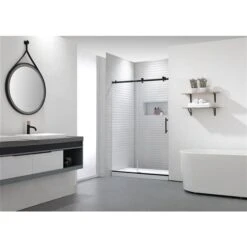 Felyl 76 X 48-in Frameless Sliding Shower Door - Matte Black Hardware